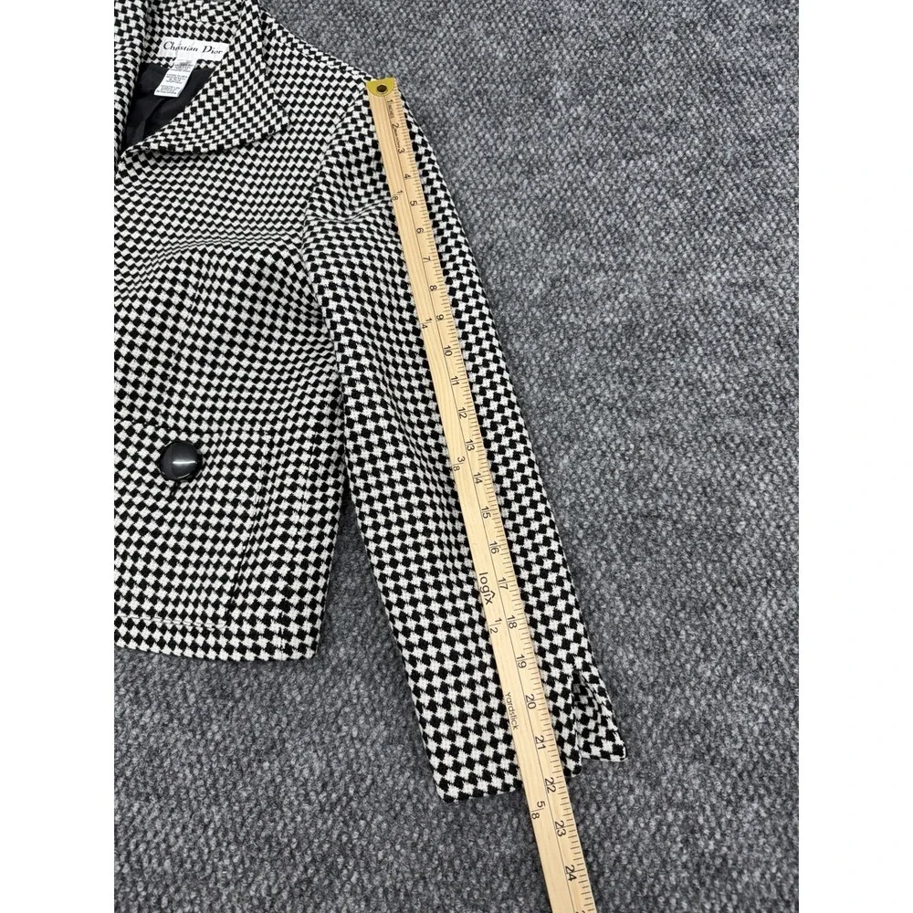 Vintage Christian Dior Women's 10P Crop Full Zip Houndstooth Jacket Blazer USA